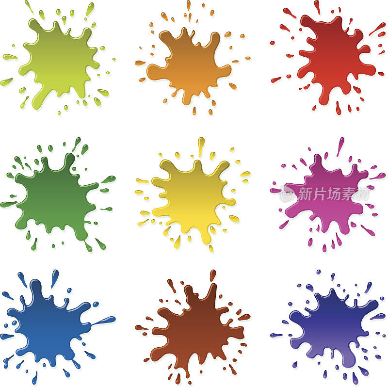彩色斑点和油漆的火花(CMYK eps8)